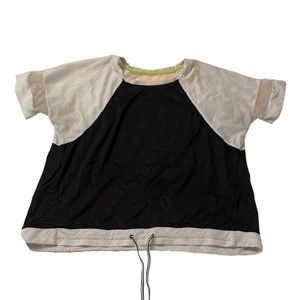MSP Black White Short Sleeve Cropped Adjustable Waist Jersey Mesh Athletic Top